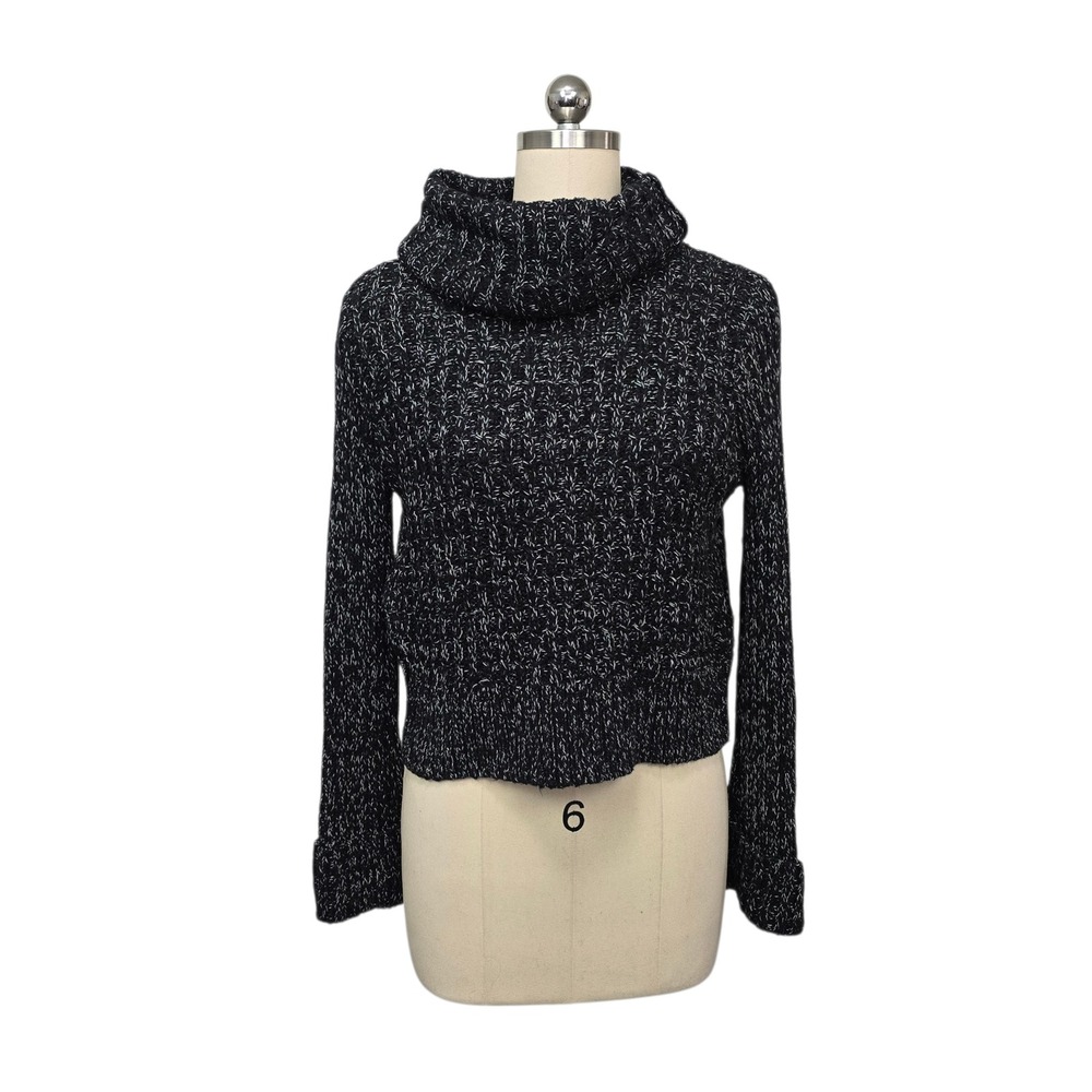 NWT Free People Black Comb Marled Cowl‎ Neck Chunky Knit Sweater Womens Medium